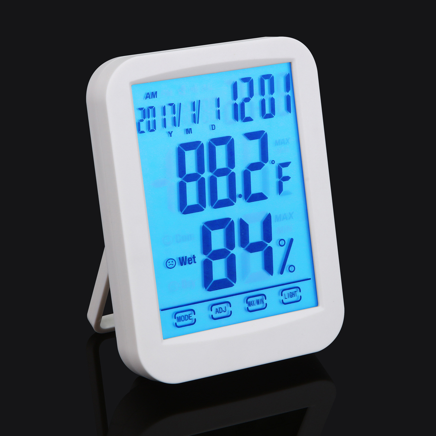 触摸大屏时钟温湿度表 家用温度计 数字温度计 背光 带磁铁