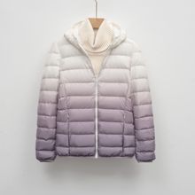 寒冬思羽女装秋冬新款90绒轻薄羽绒服女款女式连帽渐变色撞色外套