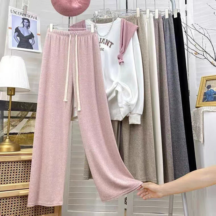 Autumn 2023 New Style Lazy Style Soft Glutinous Rice Milkshake Pants Comfortable Korean Style Casual All-match Wide Leg Sports Pants
