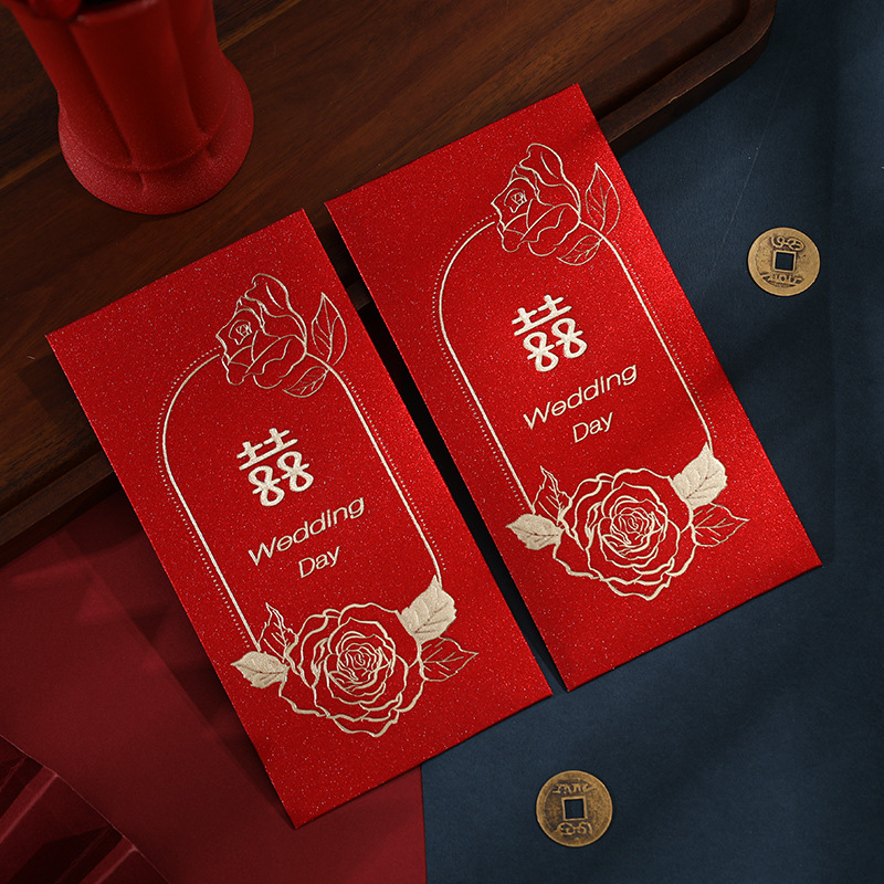 Sobre rojo de boda con regalo de boda estampado esmerilado 1000 yuanes es un compromiso de boda china bolsa de lápiz labial al por mayor