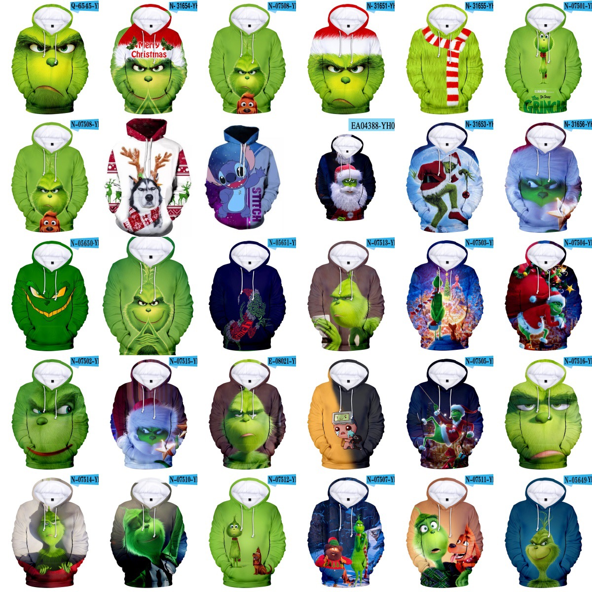 New cross-border spring and autumn Christmas green monster personalized expression hooded sweatshirt for men and women, couples
