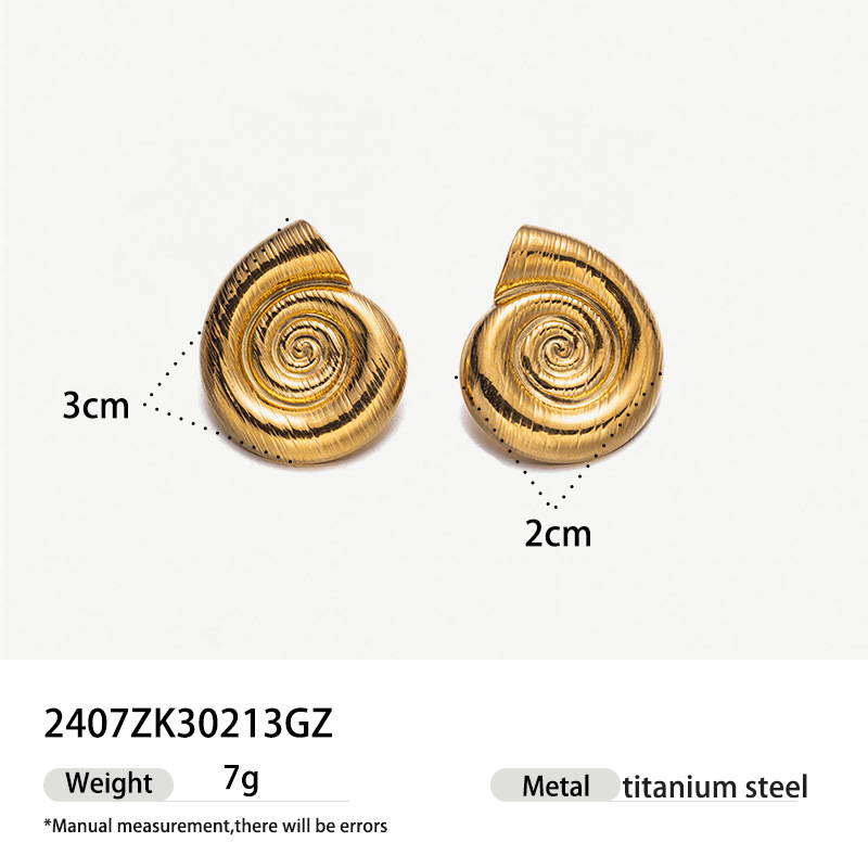 Taena Pendientes de acero inoxidable europeos y americanos, lujo ligero, sensación de alta calidad, océano de nicho, viento natural, anillo de acero de titanio de oro de 18k, estilo ins
