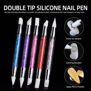 Nail Art Double-headed Silicone Pen Carving Pen Sticker Press Pen Hollow Embossing Multifunctional Magic Mirror Powder Tool Cross-border