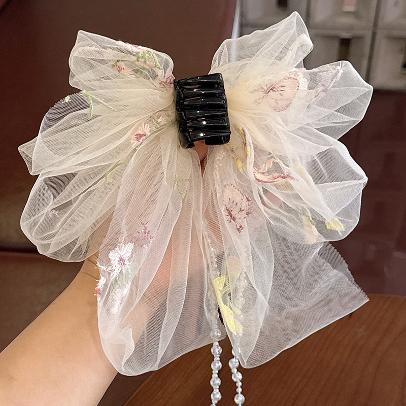 Заколка-крабик с кисточками, 234м, с вышивкой