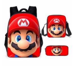 Mochila escolar de Super Mario – con estuche y bolso, diseño animado para niños y niñas