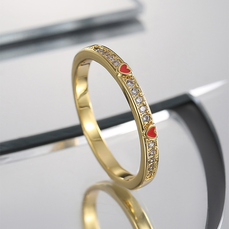 10g Weight Gold Plated Plating Material Sweet Heart Shape Copper Plating Inlay Zircon Gold Plated Rings