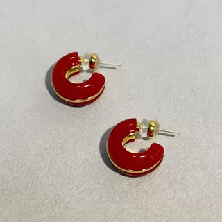 美拉德韩版小众设计半圆C形彩色拼接耳环复古小巧精致耳钉轻奢女