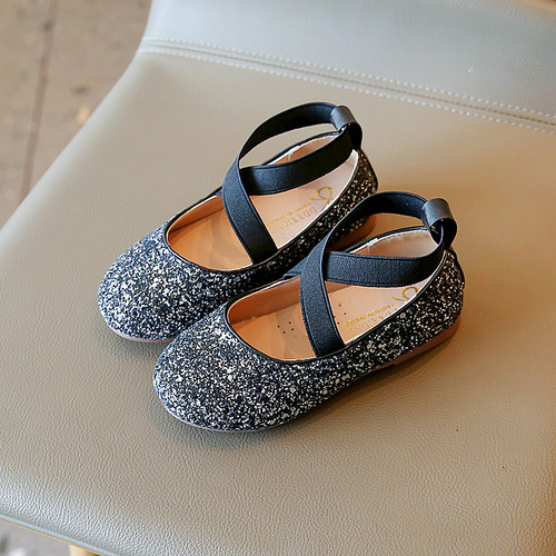 2024 Spring and Autumn Girls' Leather Shoes Korean Style Little Girls Princess Shoes Student Performance Dance Shoes Crystal Fashion Peas Shoes