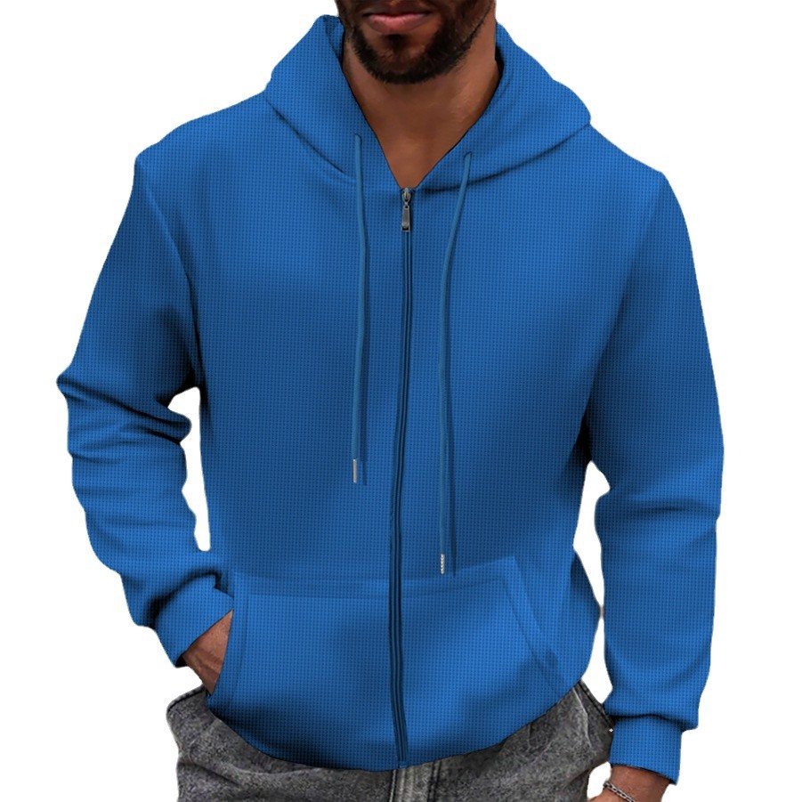 Men's Clothing men's winter new waffle solid color pocket zipper long sleeved jacket hoodie_voghion.com