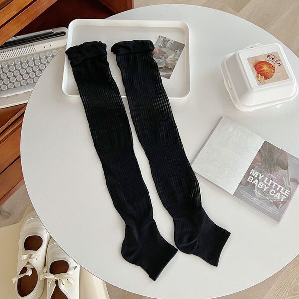 Spring and Summer Ballet Style Bubble Girl Breathable Thin Cotton Hollow Vertical Strip Foot Socks Pile Socks Thin Knee Socks