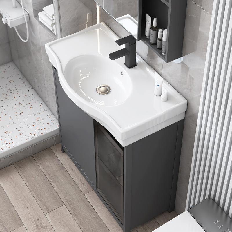 Puerta de vidrio tipo piso espacio gabinete de baño de aluminio balcón gabinete lavabo vertical pequeño tipo lavabo piscina