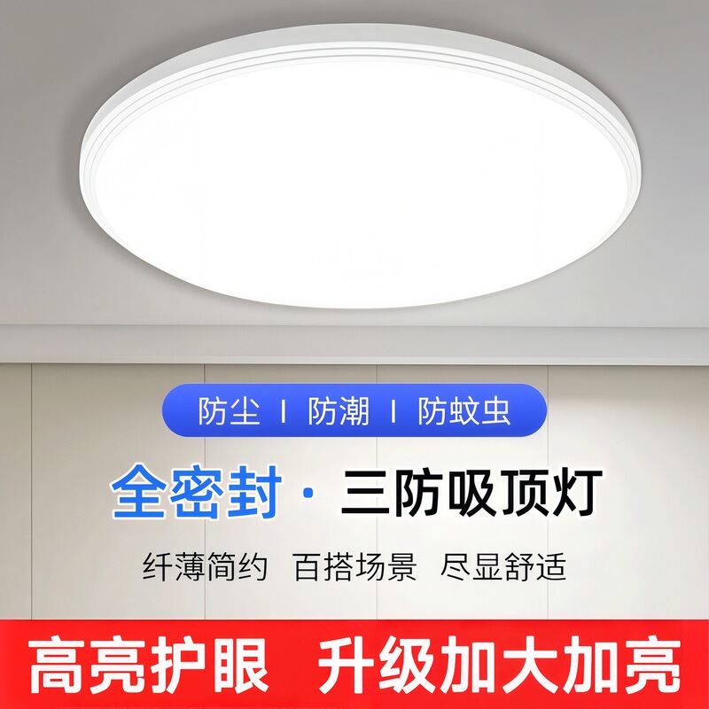 Fully Sealed Three-Proof Led Ceiling Light, Ultra-Thin Bedroom Light, Modern Minimalist Balcony Bathroom Eye-Protection Round Main Light