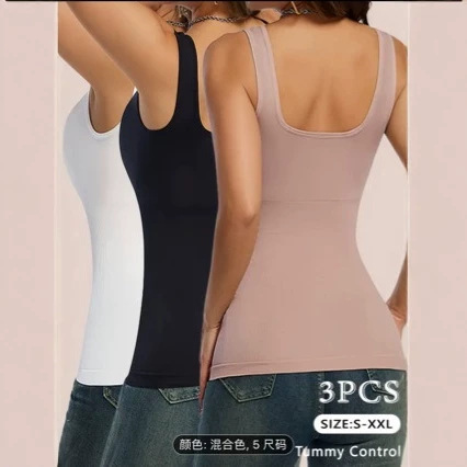 Amazon's Cross-Border Best-Selling European and American Tops, Women's Tummy Control and Body Shaping Compression Vest, Seamless Square Neck Women's Body Shaping Top