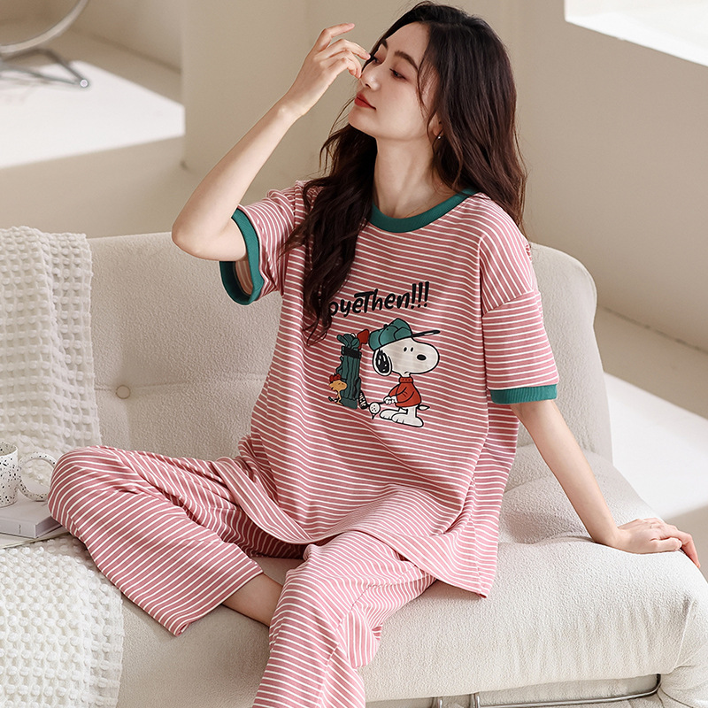 2024 Summer New Women's Cotton Short-sleeved Pants Pajamas Casual plus size Outwear suit