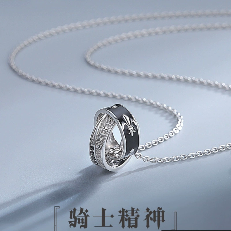 Ожерелье Knight Spirit, мужское модное Брендовое персонализированное универсальное легкое в стиле хип-хоп, роскошная японская подвеска с двойным кольцом для подарка бойфренду