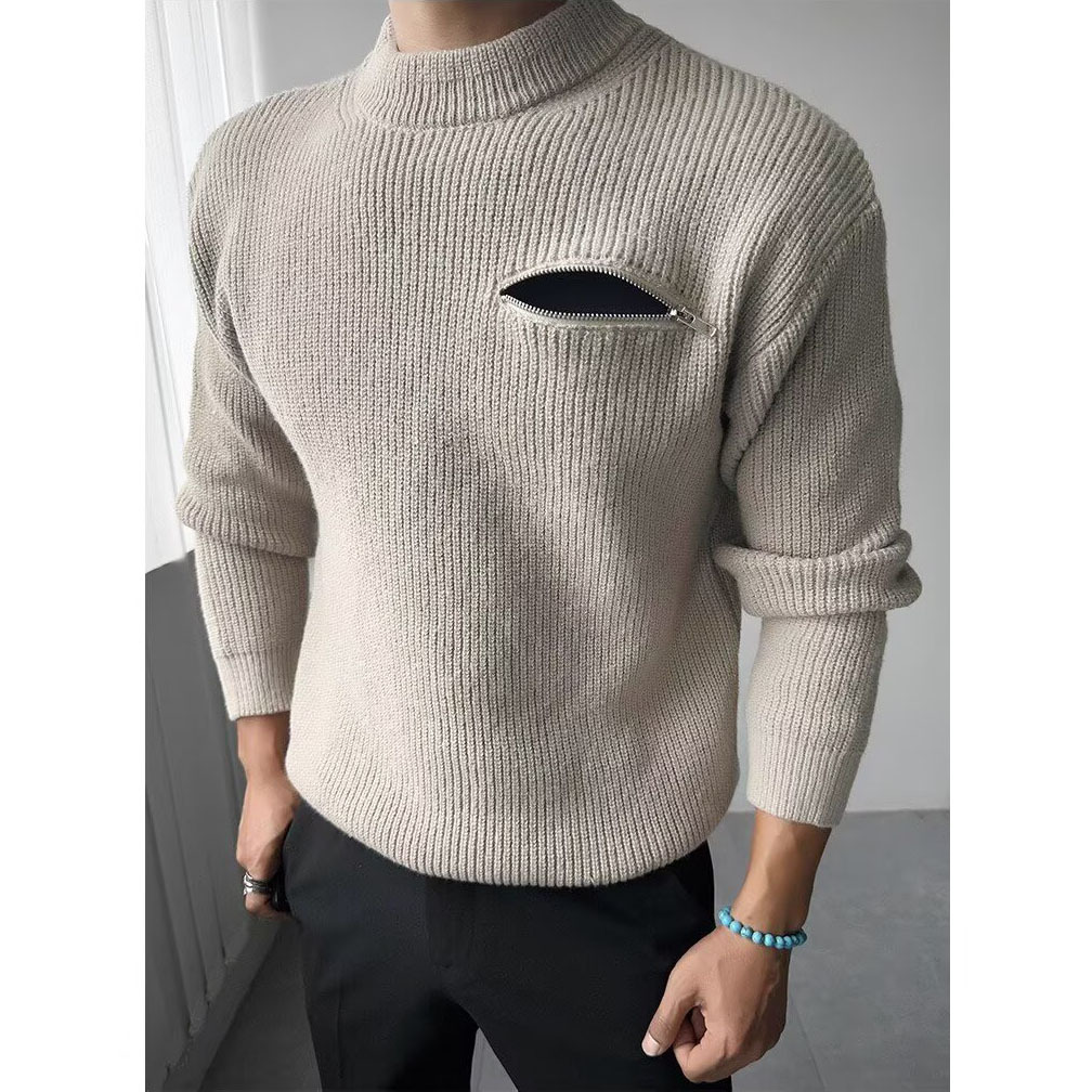 Diseño de cremallera de cuello redondo camiseta de punto suéter hombre viejo estilo de negocios estilo de invierno otoño suéter fábrica transfronteriza mayorista image 8