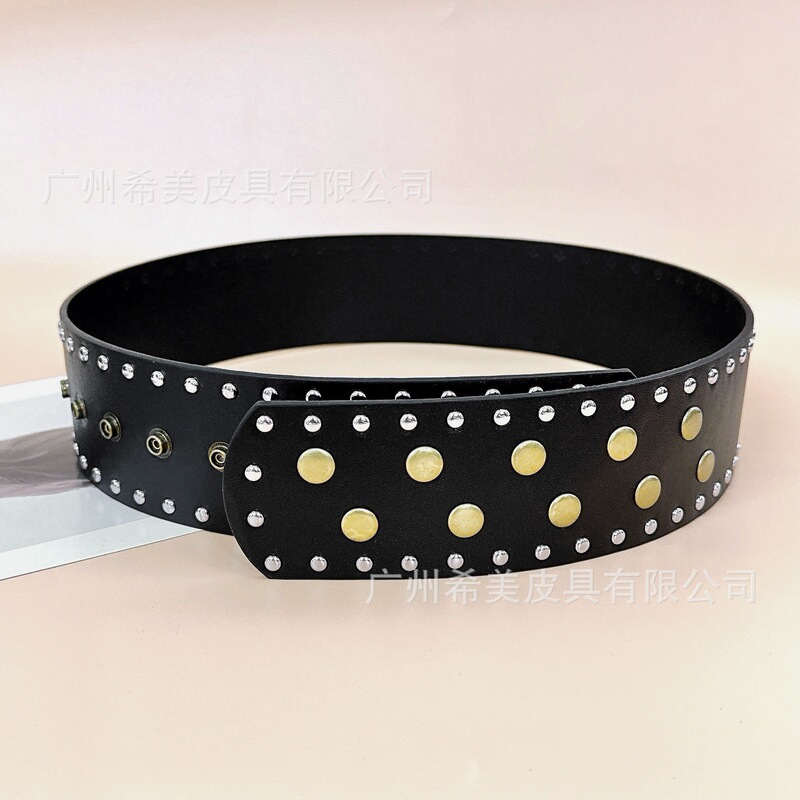 Women's Wide Belt with Rivet Snap, European and American Style Punk Waist Belt, Matching Dress, Jeans, Jacket, Trendy