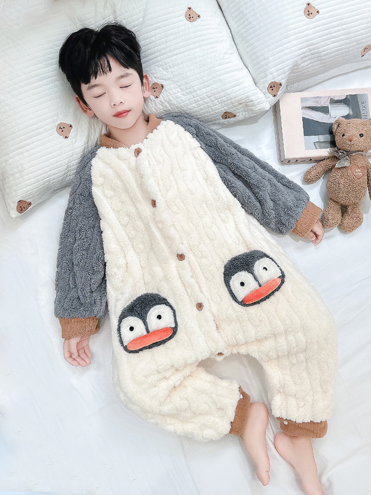 가을 겨울 소년을위한 소년 플란넬 잠옷  두꺼운 겨울 어린이 산호 양털 홈 옷