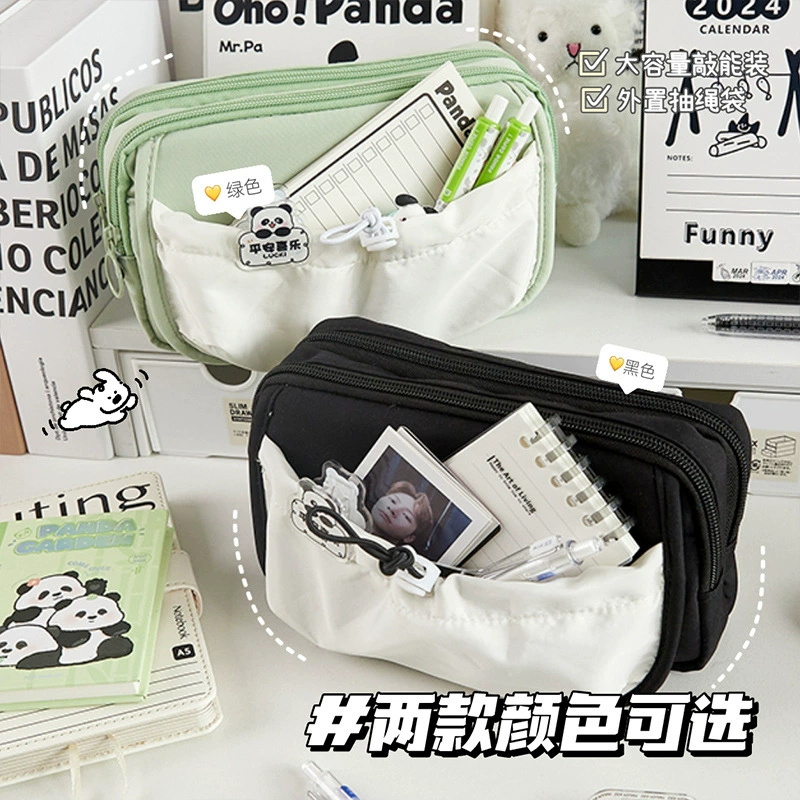 Big capacious pencil case for boys, high quality multilayer storage system, 2024 years, drawstring