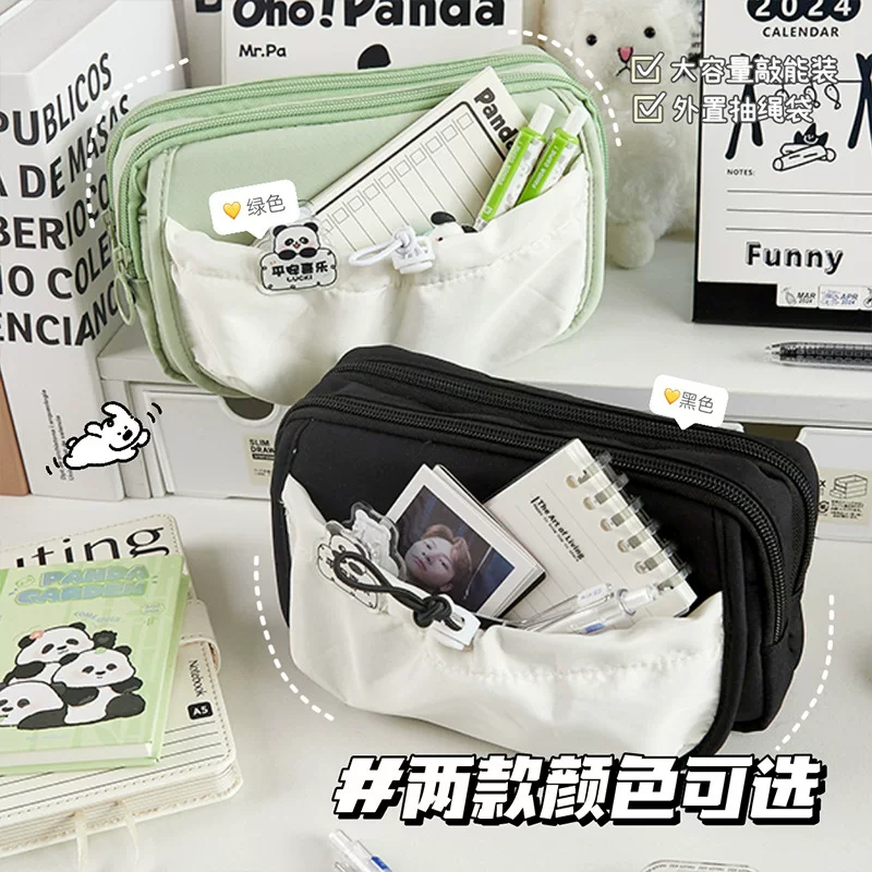 Big capacious pencil case for boys, high quality multilayer storage system, 2024 years, drawstring