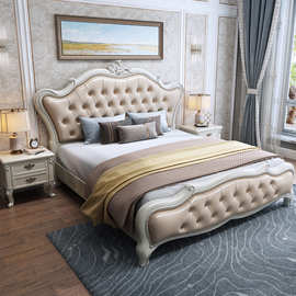 欧式实木床双人主卧现代简约1.8米1.5真皮公主床白色婚床美式家具