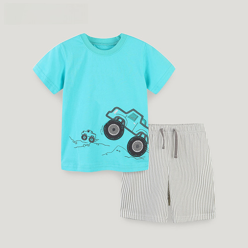 Summer New Arrival Boys' Set European and American Style Medium Children Fashion Short Sleeve T-shirt Set Knit Cotton Children Two-Piece Set