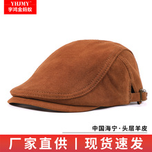 复古羊皮反绒鸭舌前进帽女士网红日系英伦画家帽时尚百搭报童男帽