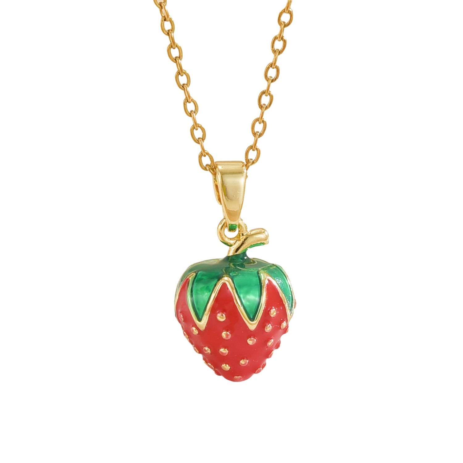 Collar de clavícula con fresas de esmalte – pequeño, fresco, dulce, frutal, de nicho