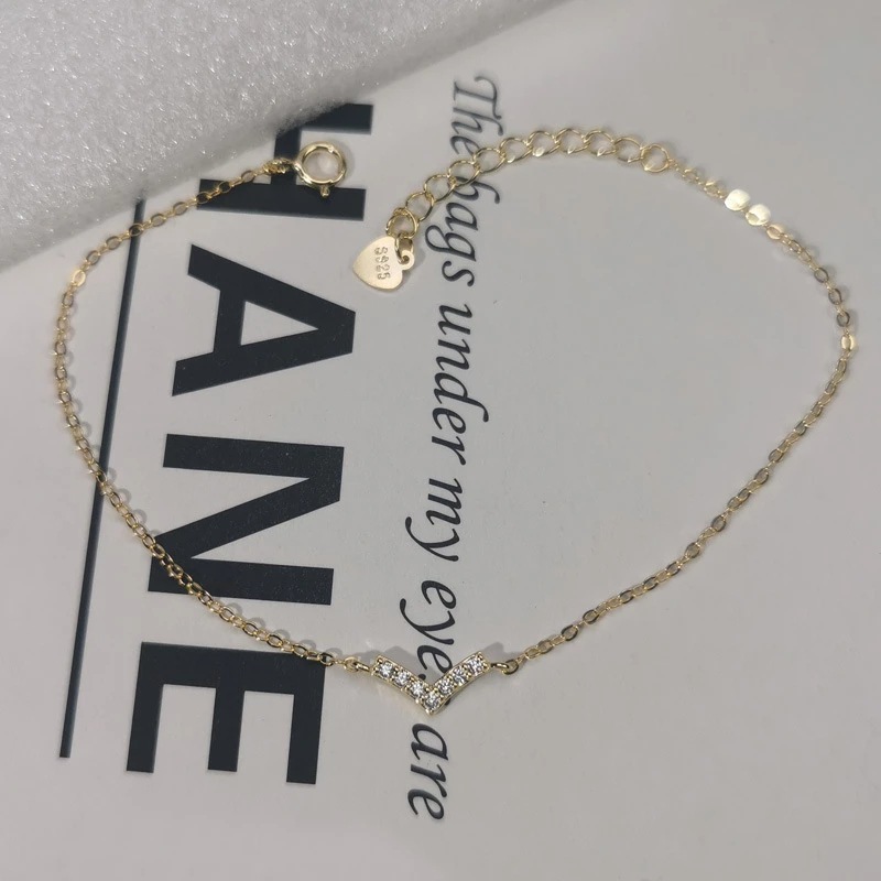 1 Piece Quantity 1 Piece 925 Sterling Silver V-Shaped Geometric Rhinestones 14K Gold Plated White Gold Plated 925 Sterling Silver Bracelets