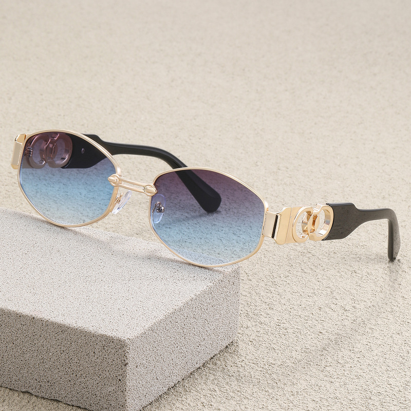 New Style Metal Women's Oval Sunglasses, Trendy and Stylish Driving Sunglasses, European and American Cross-Border Small Frame Sunshade Glasses