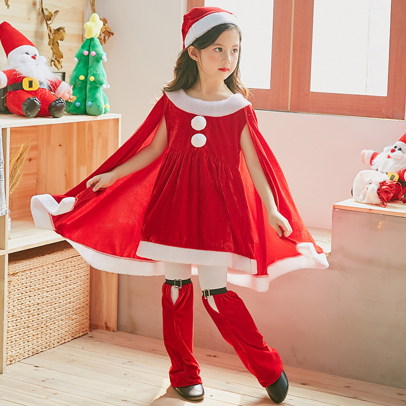 クリスマス子供服赤ちゃん女の子幼稚園サンタクロース服ショールマントプリンセスドレスドレス|undefined