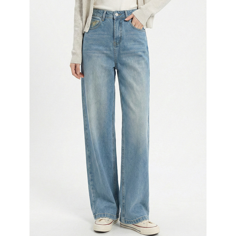 Yun Chang Hong Kong Style Straight-Leg Embroidered Jeans for Women 2026 Spring New Loose Casual Slimming Pants in Stock Wholesale Yun Chang Hong Kong Style Straight-Leg Embroidered Jeans for Women 2026 Spring New Loose Casual Slimming Pants in Stock Wholesale