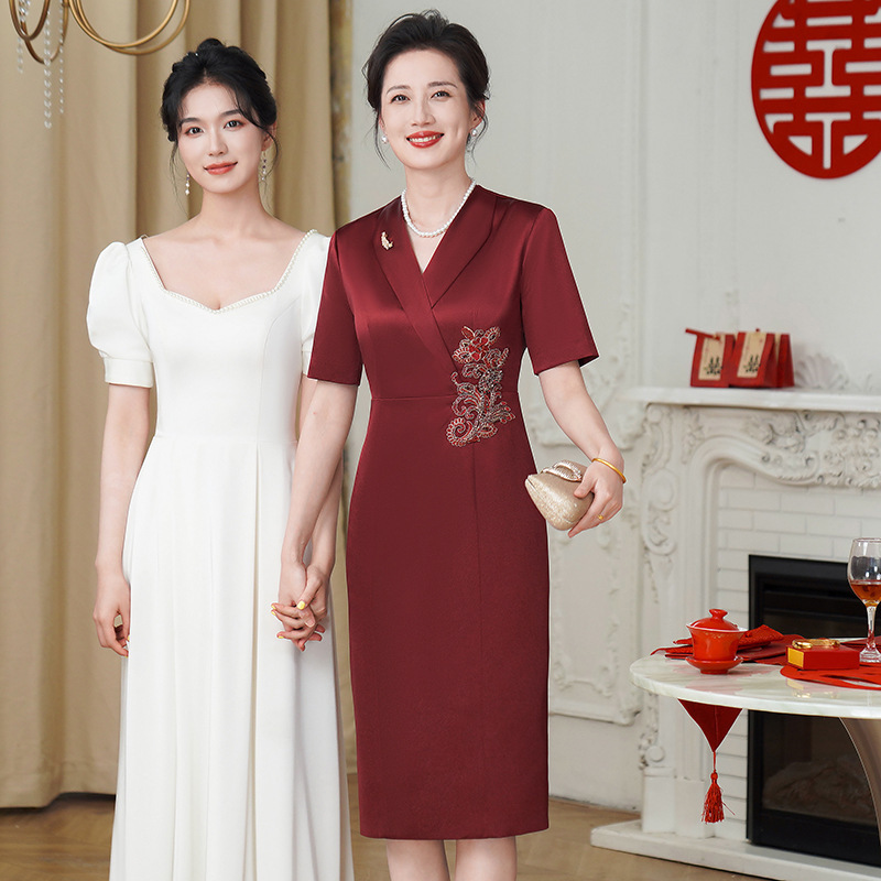 春夏装婚礼妈妈高贵连衣裙婚宴礼服年轻婆婆高端结婚新款礼裙女|undefined