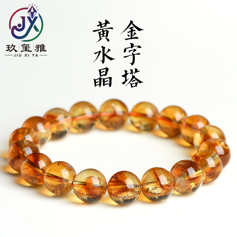 Jiuya Crystal Natural Citrine Pyramid Round Bead Bracelet Grade 7a Citrine Melalescene Flower Bracelet Wholesale