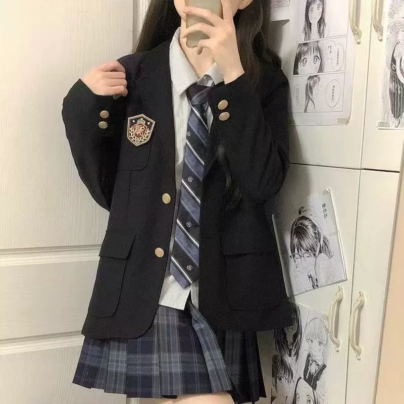 Genuine suit, multicoloured student pleated skirt, jacket