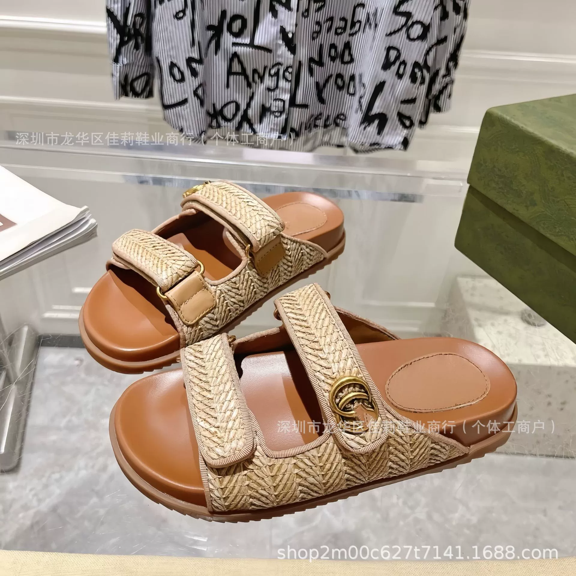 G Home бамбук и ротанг плетут липучку слово тапочки женский 024 летний новый римский пляж с открытым носком