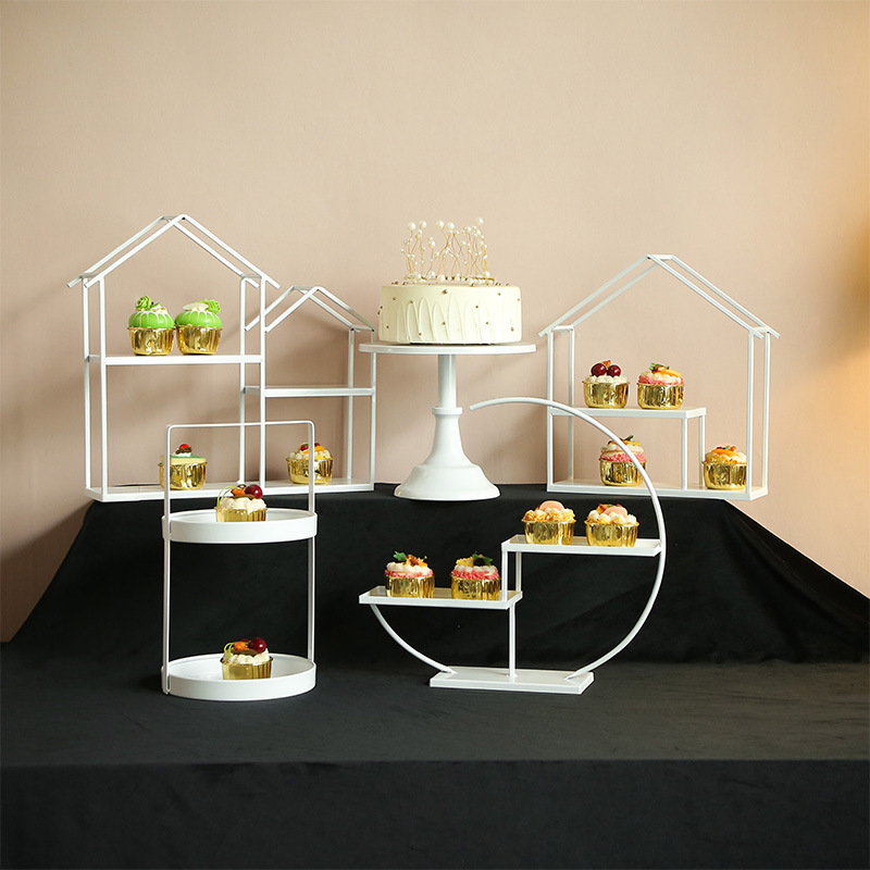 Mesa de postre de hierro blanco decoración soporte de exhibición bandeja de la torta té de la tarde europeo merienda soporte comida fría té mesa de descanso image 18