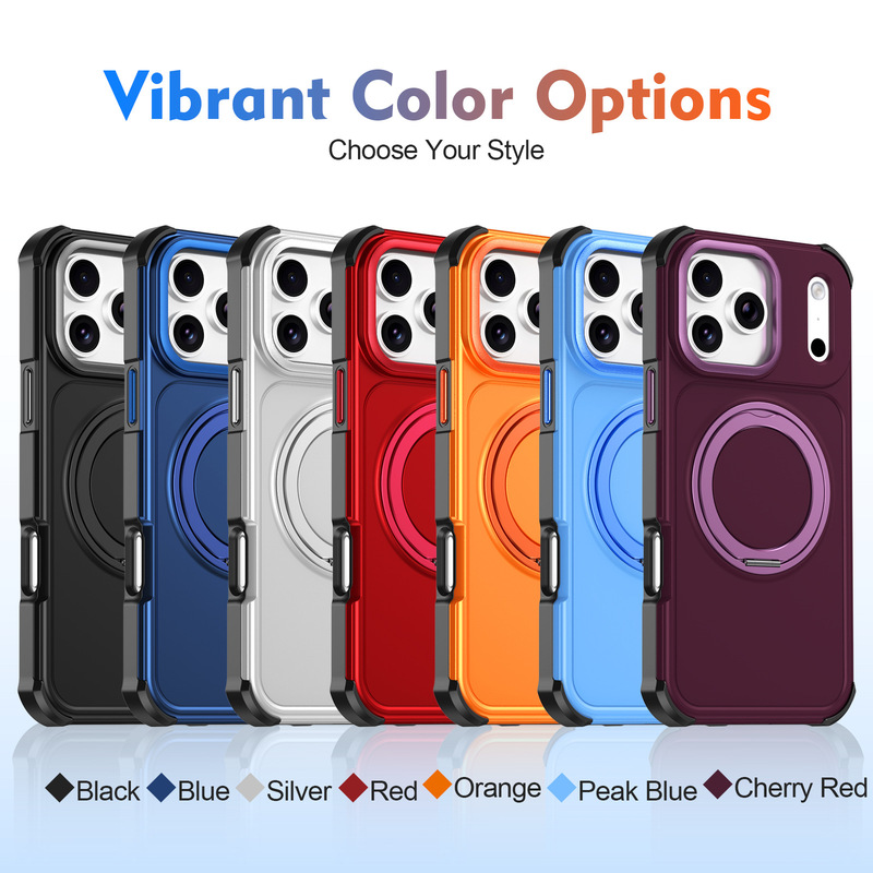 Suitable for iPhone 18 Pro Max phone case with gradient rotating magnetic stand, anti-drop cover for iPhone 16 and 17