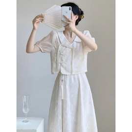新中式国风女装改良旗袍套装夏季气质感盘扣两件套吊带连衣裙