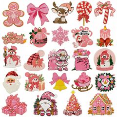 漫画の新しいホリデーギフト刺繍布ステッカーピンククリスマスパッチアクセサリーコンピュータ刺繍アイロン接着剤モデル