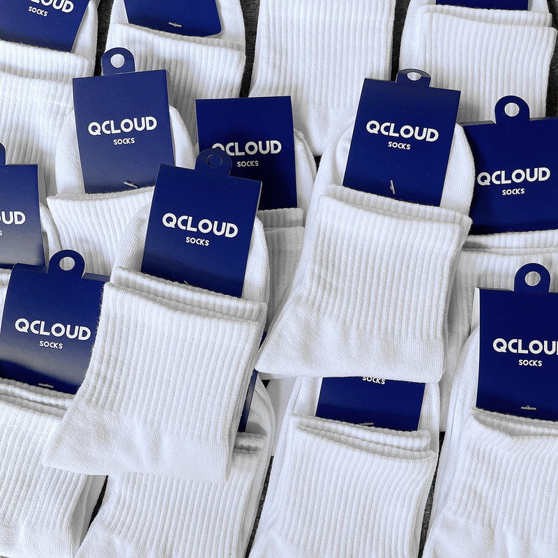 Qcloud White Socks Men's Cotton Socks Classic Versatile Student Sports Cotton Socks Women's Socks Sweat-Absorbent Ins Trendy Couple