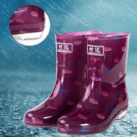时达厂红彩点印花雨鞋图案女短筒雨鞋四季劳保工作女水鞋厂价批发