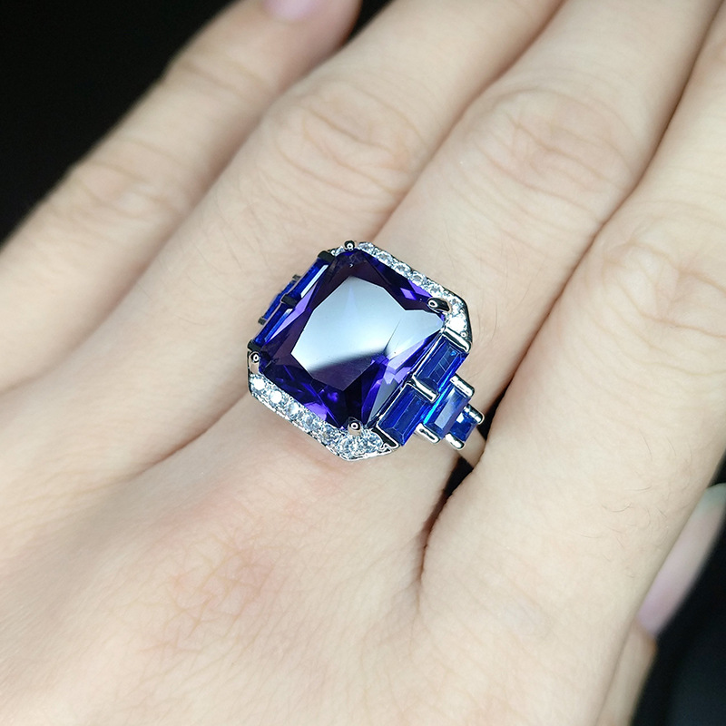 Retro Square Copper Plating Zircon Open Ring 1 Piece