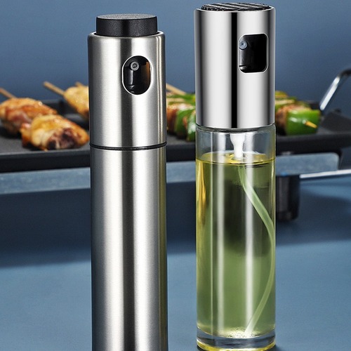 304 Stainless Steel Oil Spray Bottle, Glass Oil Dispenser, Soy Sauce & Vinegar Sprayer, Glass Oil Bottle, Kitchen Press-Action Spray Bottle