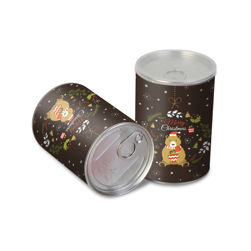 金属铝环易拉罐定 制 品牌LOGO图案圣诞节玩偶熊礼物马口铁礼品罐