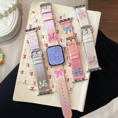 人鱼グラデーションリボンレザー革バンド适用watchアップル腕时计iwatch98世代765工