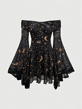 Y 38972 Round Neck Star Moon Dress �羳����ѷ����ͨŷ��