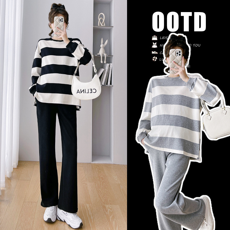 Spot 2025 Spring & Fall New Maternity Shirt Fashionable Casual Stripesd Set Maternity Suit Two-Piece Set Spot 2025 Spring & Fall New Maternity Shirt Fashionable Casual Stripesd Set Maternity Suit Two-Piece Set