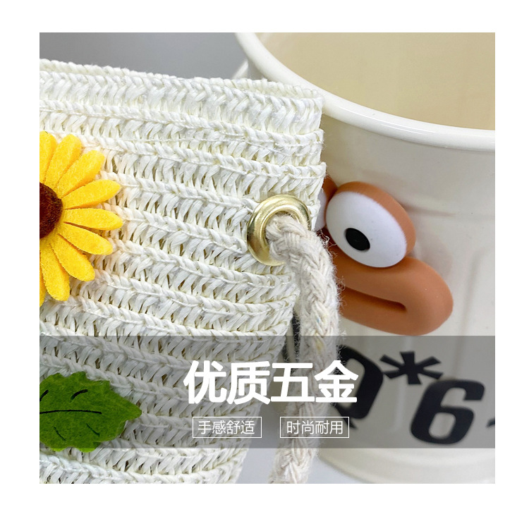 Japanese-style cute cartoon flower small bags, children's straw woven bags, mini crossbody bags, beach play zipper bags, single-shoulder bags undefined