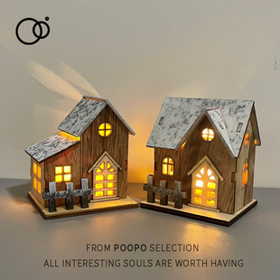 Glowing Cabin Wooden House Wood Mini House Model Desktop Ornaments Creative Night Light Bedroom Decoration